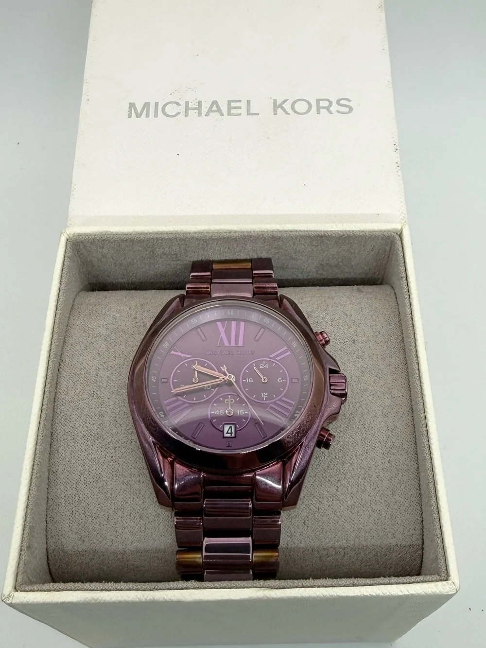 Michael Kors MK6721 Bradshaw Purple Chronograph Watch Box Extra Links